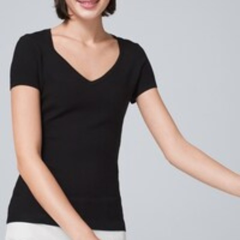 NWT- WHBM Sweetheart Neck Short Sleeve Diagonal Ribbed Sweater - Black - S